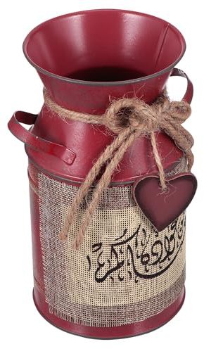 LALAFINA Retro Iron Flower Bucket Vase Vintage Metal Planter Red Floral Container for Home Décor and Garden Adornment