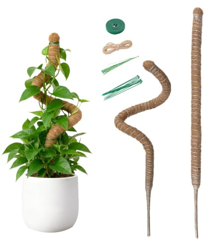 Tutore per Piante Monstera 2x 80 cm - Palo di Muschio Pieghevole in Fibra di Cocco con Anima in Alluminio, Supporto Modellabile per Piante Rampicanti da Interno, Set Completo con Legacci da Giardino
