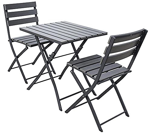 Trueshopping Sölback trädgårdsbord och -stol-bistro-set - 3-delad polywoodbord och aluminiumram trädgårdsmöbler set i mörkgrå