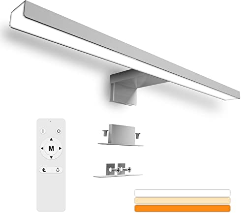 Karrong Spiegelleuchte Bad 40CM mit Schalter Fernbedienung, Dimmbar 3000K Warmweiß 4000K Naturweiß 6000K Kaltweiß IP44 Wasserdicht LED Spiegellampe für Badzimmer Aluminium 1200LM, 12W AC100-265V, Weiß