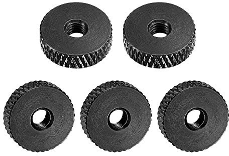 uxcell Flat Knurled Nut - M4 x 14mm x 4mm Thumb Nuts Lock Adjusting Nuts Aluminum Alloy Black 5Pcs