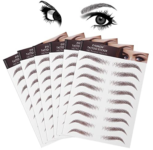Molain 4D Haarähnliche Augenbrauen-Tattoo-Aufkleber 6 Blätter wasserdicht langlebig Augenbrauen-Transfer-Aufkleber abziehbarer Augenbrauen-Aufkleber die Augenbrauenpflege Formung 54 Paar (Braun)