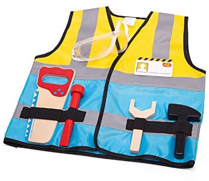 Bigjigs Toys Kids Construction Outfit - Kids Builder Costume for 3-5 Years, Complete with Toy Tools Set, Ideal Pretend Play Costume, Gift for Boys & Girls