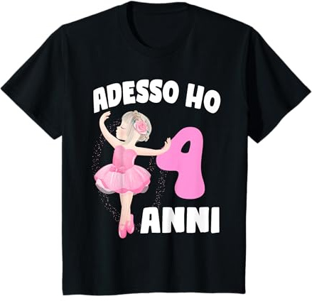 Maglia Compleanno Ballerina Danza Classica Bambina 4 anni Maglietta