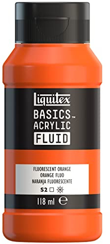 Liquitex 8870423 Basics Fluid Acrylfarbe mit fließender Konsiszenz, schnell trocknend, lichtecht, wasserfest, auf Wasserbasis, 118ml Flasche - Orange Fluo
