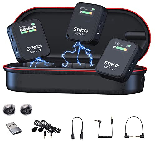 SYNCO G2 A2 Pro Lavalier Microphone sans fil 1-Trigger-2 Transmission 2,4 GHz 200 m pour appareil photo, smartphone, radio