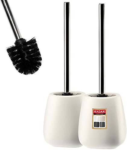 KADAX Escobilla de Baño con Base de Cerámica, Mango Largo de Acero y Cerdas Duraderas para una Limpieza Profunda de Inodoros (Set de 2, Blanco)