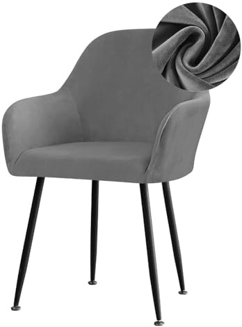 Highdi Coprisedie con Schienale in Velluto Elasticizzato, Copri Sedia con Braccioli, Universali Fodera per Sedia da Pranzo, Lavabili per Casa, Cucina, Ristorante Feste Décor (Grigio Scuro,4 Pezzi)