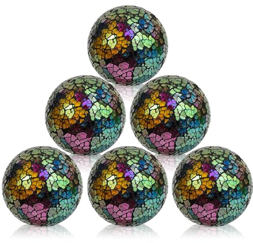 Kesywale 6PCS Decorative Balls Set 2.4 Inches/ 6cm Small Mosaic Spheres Glass Orbs Decorative Balls for Centerpiece Bowls Vases Fillers Dining Coffee Table Wedding Party Decor (Colorful)