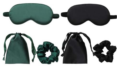 IDNVFY 2 Juegos De Máscaras para Dormir con Bolsas De Tela Y Anillos para El Cabello, Máscaras para Los Ojos Amantes De Los Negros, Accesorios De Sueño Suaves Y Cómodos (Negro, Verde).