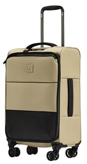 ANTLER - Soft Stripe 2.0 Cabin Suitcase - easyjet Compatible Bag 55x35x20 - Adjustable Handle, 4 Spinner Wheels, Lightweight, TSA Lock - Recycled Polyester Luggage - Sand Yellow