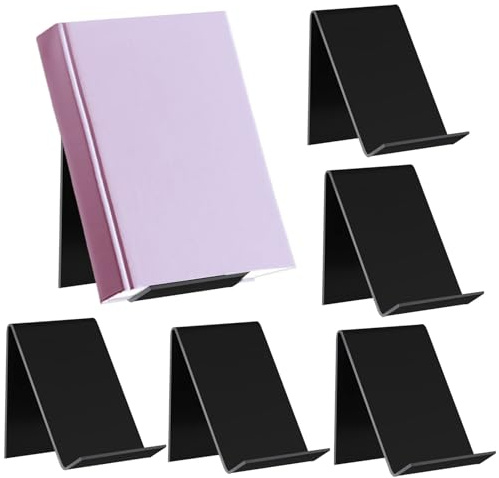Supports de Livres Acrylique, 6 Pièces 10 x 11,5 x 13 cm Présentoirs de Livre Polyvalent Présentoir, Lot de Livre en Acrylique, pour Les étagères, Les présentoirs à CD, Carte de Menus, Noir