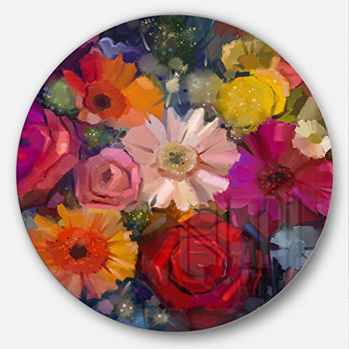 Designart Blumenstrauß aus Rosen, Gänseblümchen und Gerbera, rund, Metall, 38 Stück, 38 x 38 Scheiben à 96,5 cm, Violett