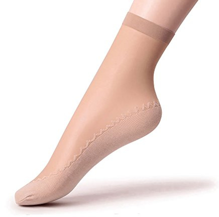 Ueither 12 pares de mujeres sedoso antideslizante de algodón único escarpado tobillo alta medias calcetería calcetines Dedo del pie reforzado (12 Pares Beige)