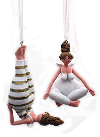 Yogaengel Set 2 – handgefertigte Engel in Yoga-Posen – ca. 11 × 5,5 × 3,5 cm - Deko für Fenster, Baum & Geschenke, Weihnachtsdeko Hänger Christbaumschmuck Dekoration Set/2