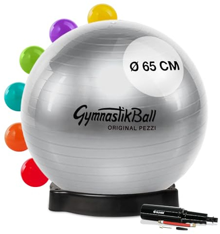 PEZZI Gymnastikball Standard mit Ballschale und Pumpe | Sitzball aus robustem PVC, belastbar bis 400 kg, für Therapie, Sport und Büro