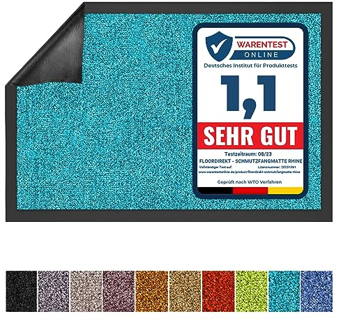 Floordirekt Rhine - Felpudo para Entrada (90 x 120 cm. Lavable y Potente. con Parte Trasera Antideslizante. Color Turquesa