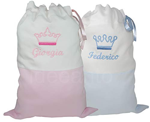 Sacchetto sacca primo cambio neonato ospedale con nome ricamato (Rosa baby)