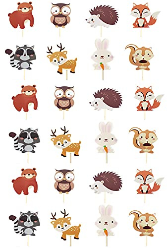 24 Stücke Cake topper, Jungle Cake Topper, Cupcake topper, Tierkuchenaufsatz, Waldtierkuchendekoration, für Geburtstagsfeiern, Hochzeiten, Kuchendressing (8 Modelle)