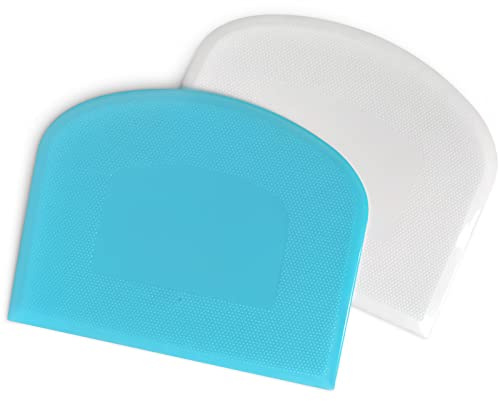 ALLTOP Bowl Spatula & Bench Scraper,Flexible Plastic Multipurpose Kitchen Pastry Cutter Tool,Food Scrappers for Bread Dough Baking Cake Fondant Icing,Set of 2 Pieces - White&Blue
