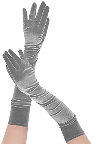 Memoryee Damen Sexy Lange Handschuhe Satin Ellenbogen Länge 21 Dehnbar 1920er Oper Hochzeit Abend Party Tanzhandschuhe und Fäustlinge Silber