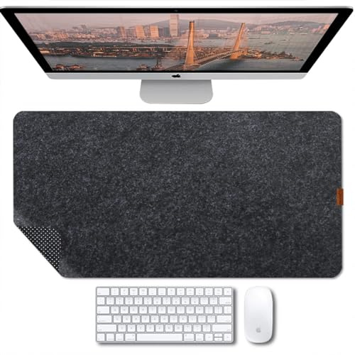Bright Stone Felt Desk Mat,Non-Slip Mouse Pad, 27.5x11.8 Office Supplies Desk Protector, Desk Accessories for Home and Office (Black)