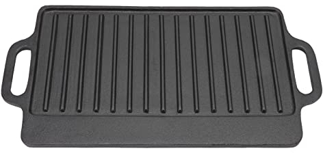 Piastra in Ghisa, Piastra Reversibile Antiaderente Bistecchiera Rettangolare su Due Lati Piano Cottura Padella Padella per Arrostire Barbecue Grill Picnic(40x20 cm)