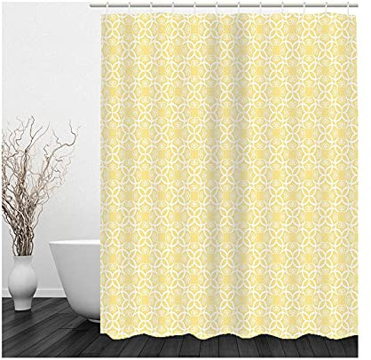 Banemi Art Duschvorhang, Duschvorhang Groß Weiß Gelb Blumen Polyestergewebe 150X180cm für Eck Dusche mit 12 Duschvorhangringen