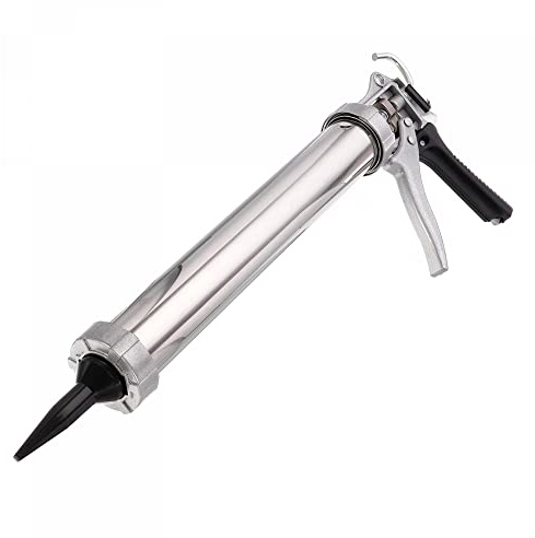 sourcing map Manual Sausage Caulking Gun, Stainless Steel Sealant Cartridge Tube Caulk Applicator 600ml/20oz, 12:1 Thrust Rate with Cones Nozzles, Silver Tone
