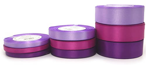 Juego de 3 colores de cinta de satén, cinta decorativa, cinta para manualidades, cinta de costura, cinta decorativa, lila, baya, berenjena, 6, 12, 25 mm, M (12 mm)