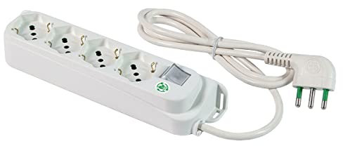 FANTON 47420ECO Multipresa 4 posti OMEGA ECO RELIFE 4 prese bipasso/schuko 2P+T 16A cavo 1,5 m. spina a squadra grande 2P+T 16A + interruttore bipolare luminoso, Bianco