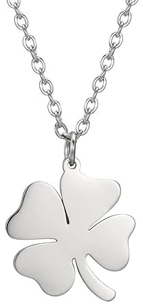 EUEAVAN Collier avec pendentif trèfle à quatre feuilles porte-bonheur simple amulette porte-bonheur amulette fleur cadeau femme adolescente fille
