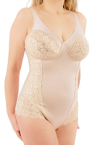 BODYPERFECT Body Donna coppa D Contenitivo e Snellente Intimo in Pizzo Senza ferretto Scollatura sulla Schiena XL Nudo