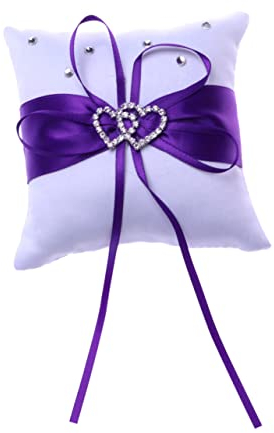 VICASKY Ringkissen Ringträgerkissen Weiß 10X10cm Satinband Strasssteine Hochzeitszubehör Braut Hochzeit Zeremonie Dekokissen