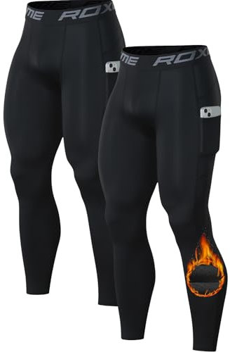 Roxdme 2 Pack Men's 3/4 One Leg Compression Capri Tights Pants Basketball Athletic Running, (Fleece Lined_2pack) Black/Black, Large
