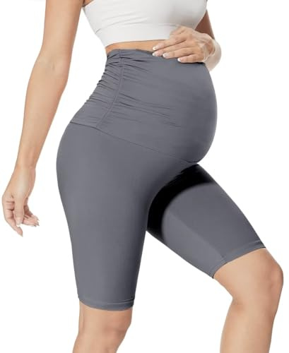 QGGQDD Leggings premaman corti da donna, per gravidanza, per donne incinte, grigio scuro, M