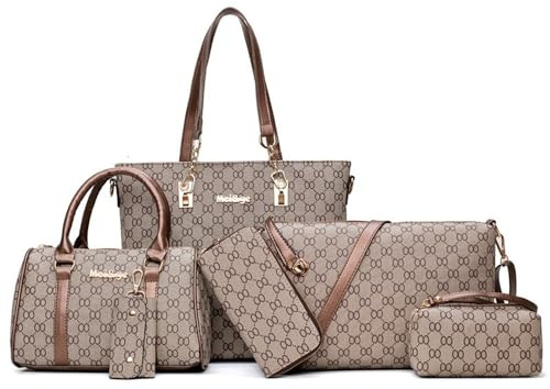 JZ Retro Luxery kvinnor damer 6 st handväska set stor kapacitet handtagsväska, handväska, crossbody-väska, tygväska axelväska för kvinnor, plånbok handväska handledsväska nyckelfodral