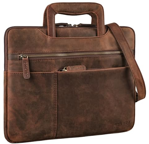 STILORD 'Cole' Vintage Bolsa Ordenador Portátil 14 pulgadas Cuero Hombre Delgado Funda Portatil Piel Portafolio para Trabajo Negocios Viaje, Color:zamora - marrón