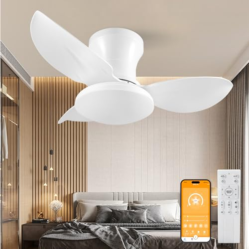 YrgePowk Ventilador Techo con Luz - Ventilador Silencioso con Mandos a Distancia 60W - 6 Velocidades Dc Reversible Ventilador Plafón Temporizado Para Cocina, salón, Dormitorio, Comedor 65CM Blanco
