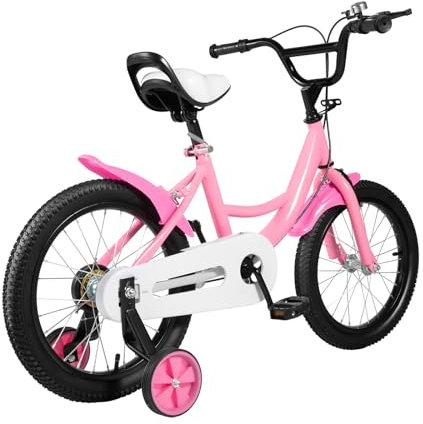 biusgiyeny 16 Zoll Kinderfahrrad für ab 4-8 Jahre Jungen und Mädchen Kinder Fahrrad Bicycles Kinderfahrrad Mädchenfahrrad mit Stützrädern(Rosa)