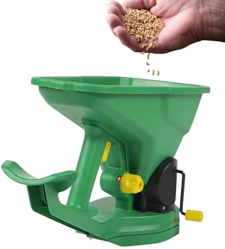 Seminatrice a manovella, spargitore di semi a manovella, capacità 1,5 l, spargitore portatile a 5 ingranaggi regolabile, seminatrice portatile in polipropilene per giardini, prati e piccole fattorie