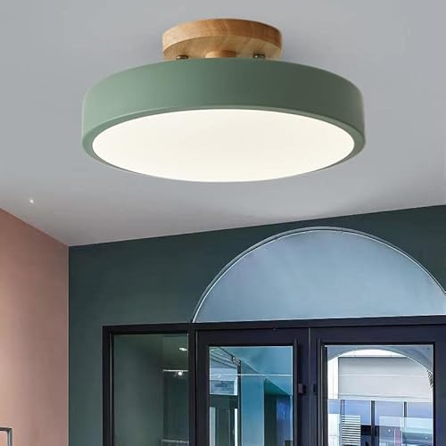 GHiycotdl Led Ceiling Light,3 Color Temperature 3000/4000/6000K,Modern Wood Flush Mount Ceiling Light Fitting for Living Room Bedroom Kitchen Hallway,8.6 Inch Green
