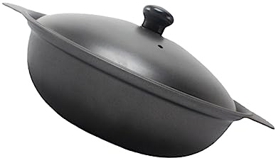 PHENOFICE Olla de Barro 24cm para Arroz Pollo Guisado Amarillo, Cazuela de Hierro Fundido Resistente al Calor Tapa, Apta para Cocina Doméstica y Guisos Tradicionales