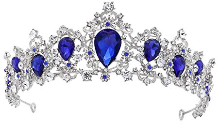 Ipetboom Barocke Royal Tiara Krone Für Frauen Hochzeits Haarschmuck Mit Blauen Kristallen Und Silberner Basis Braut Tiaras Für Besondere Anlässe Und Kostüme