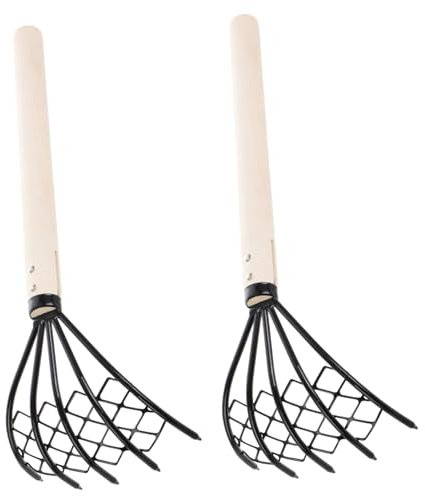 YARNOW 2pezzi Rastrello Mano Con Denti Per Spiaggia e Scavare Frutti Strumento Leggero Con Legno Accessorio Pratico Per Giardinaggio e