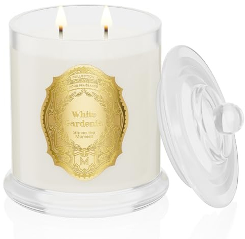 M&SENSE Gardenia Bougie Parfumée Grande Bougie de Soja à 2 Mèches|12.7oz 360g de cire de Soja Naturelle|70 Heures de Combustion|Bougies Cadeaux pour Femmes|Bougie Decorative