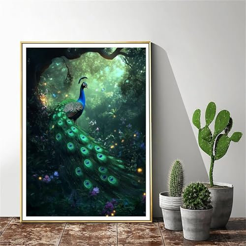 Malen Nach Zahlen Tier Malen Nach Zahlen Erwachsene Pfau Malen Nach Zahlen kinder Paint by Numbers Handgemalt ölgemälde Mit Pinseln und Acrylfarbe kreativ Set für Erwachsene (Rahmenlos) 30x40cm C-434