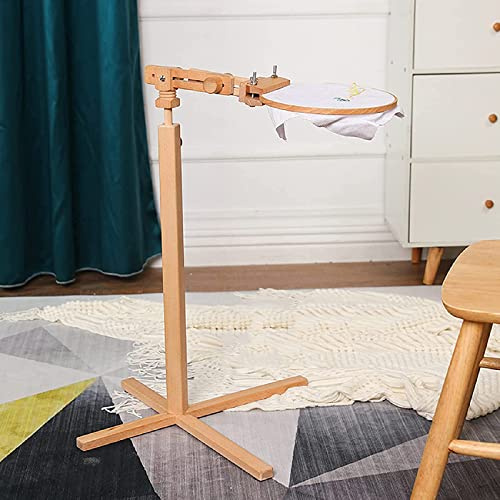 LKYLGYU Stickständer aus Holz, Bodenrahmen für Handarbeiten, stehender Sticktisch, größenverstellbarer Kreuzstich-Bodenständer für Stick- und Kreuzstichliebhaber