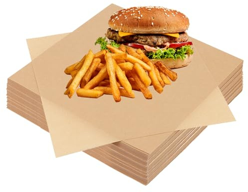 CHUIFAI 500 unidades de papel de horno de 30 x 30 cm, papel de hornear, color marrón, papel pergamino, resistente a la grasa, hojas de papel Deli para pan, sándwich y patatas fritas