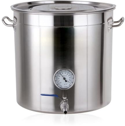Olla De Acero Inoxidable, Ollas De Acero Inoxidable Para Preparar Cerveza Y Balde Para Hervir, Hervidor De Cerveza Casero Con Termómetro Y Grifo De Válvula De Bola,Tina De Puré Para Cervecería(13.8inc